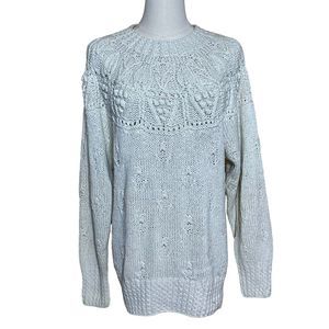 Norm Thompson 100% Silk Vintage Crew Neck Chunky Knit Sweater Cream Oversized S